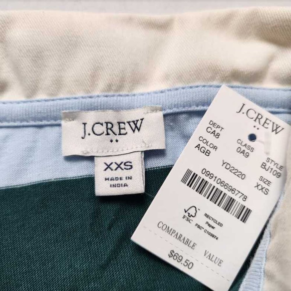 New women's  J Crew Factory long sleeve rugby stripe polo shirt blue green - Picture 6 of 10